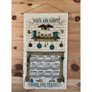 Vintage Linen Tea Towel/Wall hanger.Country.Home & Heart. Peace. Dishes 1973